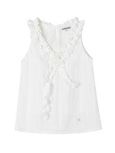French Ruffle Lace Knotted Flower V-neck Top - CHINASQUAD