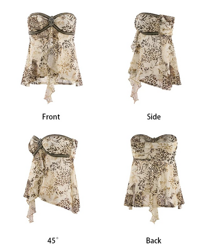 Asymmetric Leopard Print Ruffle Trim Bandeau