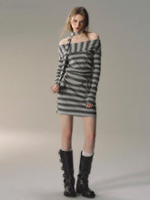 (Final Sale) Grey & Khaki Striped Knit Sweater Dress - CHINASQUAD