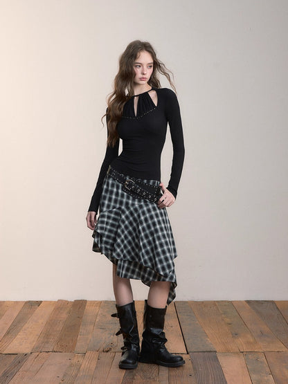 Irregular Vintage Plaid Skirt - CHINASQUAD