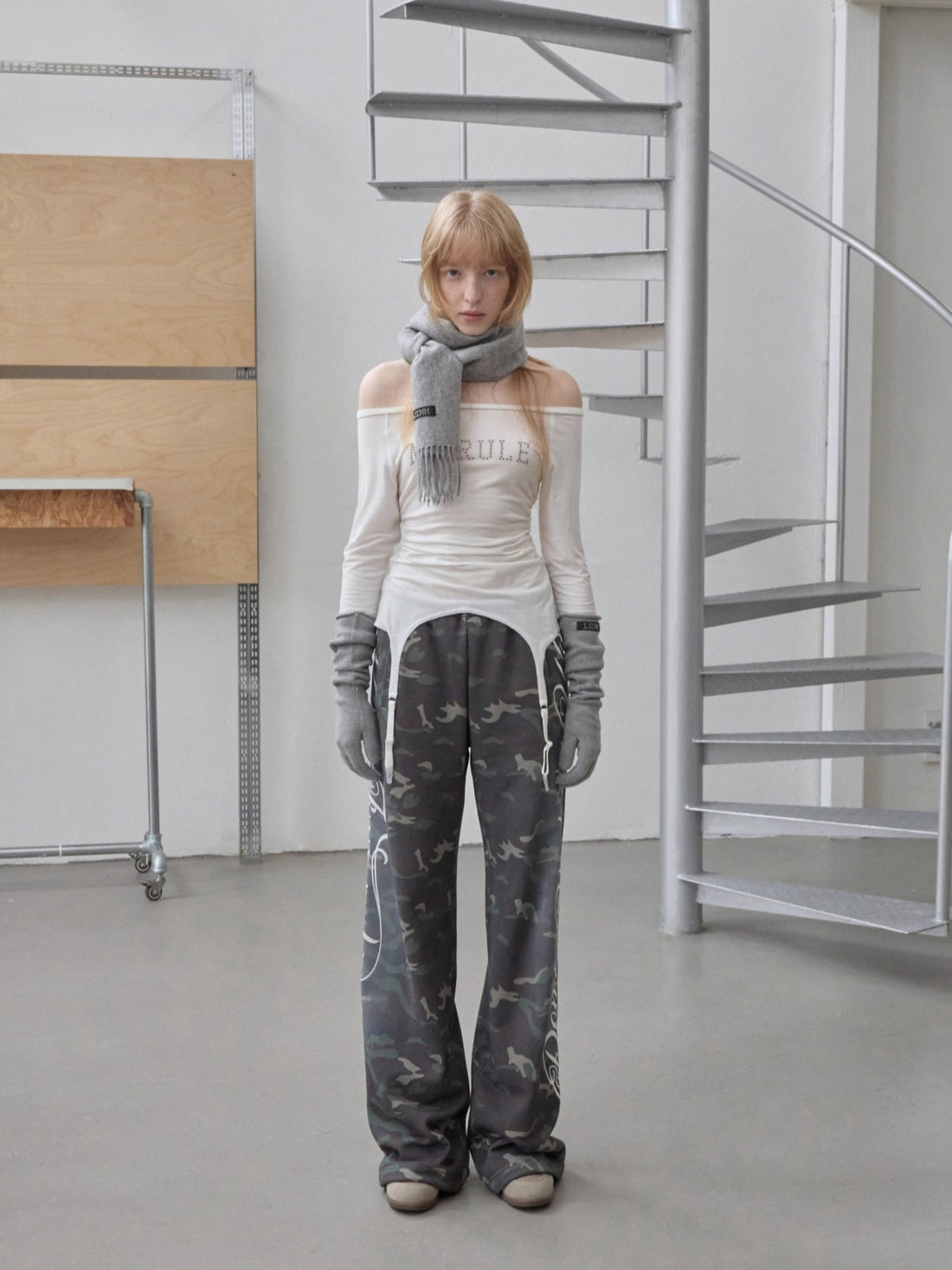 Crystal-Studded Boat-Neck Knit Blouse