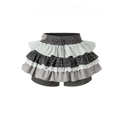 Patchwork Ruffle Tiered Skort