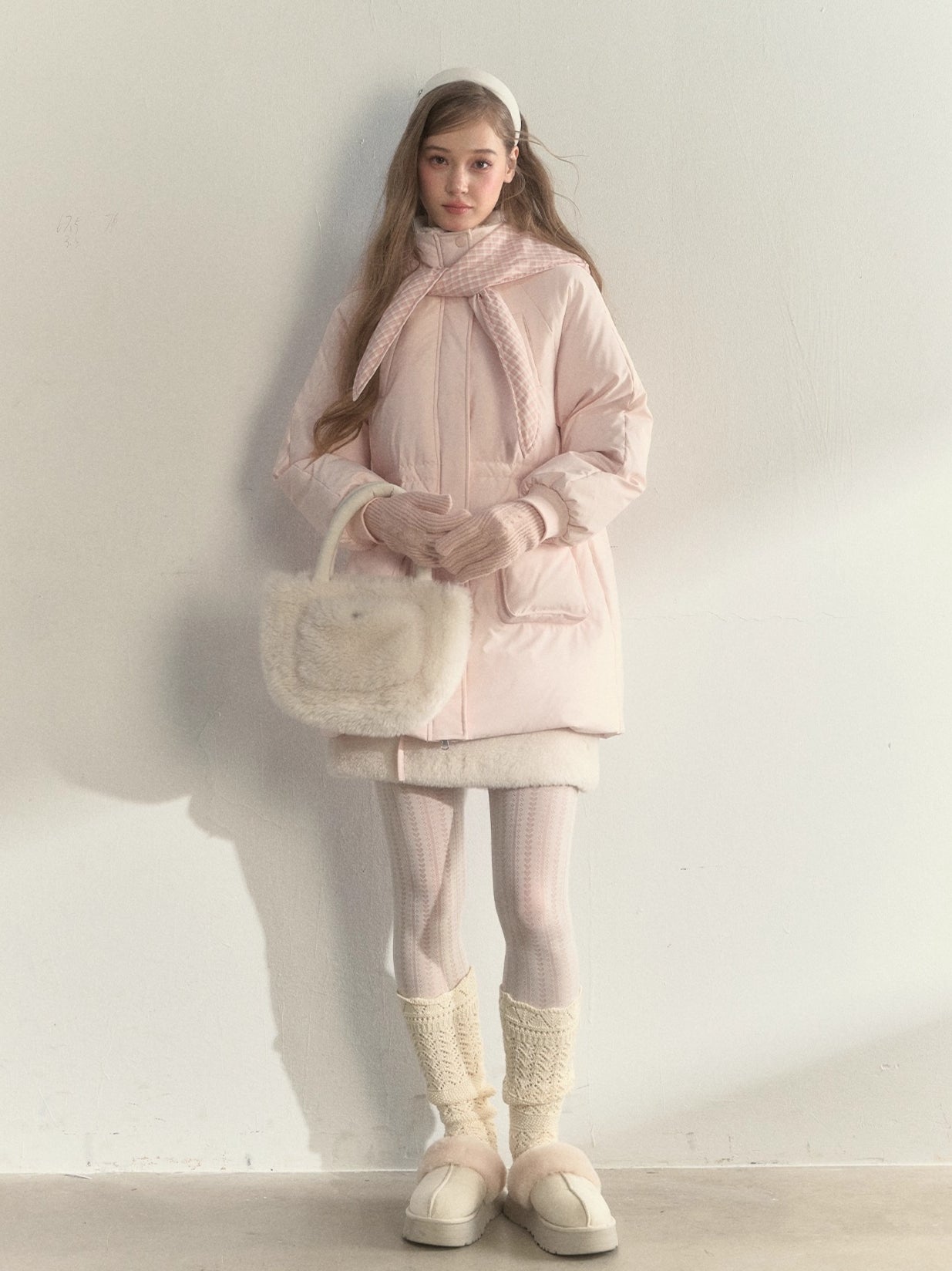 Blush Scarf-Hood Down Coat