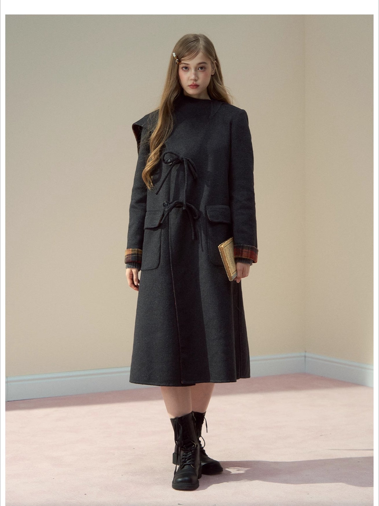 Check Wool-Blend Coat with Scarf