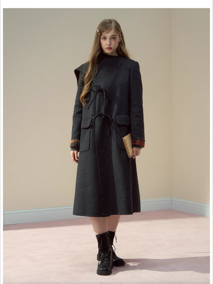 Check Wool-Blend Coat with Scarf