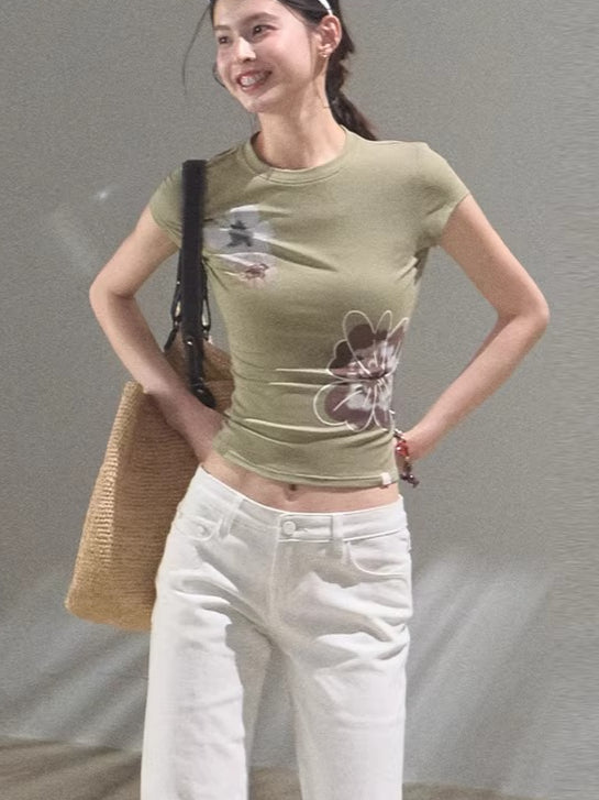 Slim-Fit Floral Print Short-Sleeve T-Shirt
