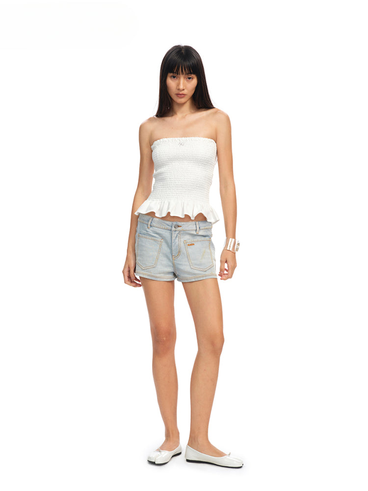 Ruffled Textured Strapless Vest - CHINASQUAD
