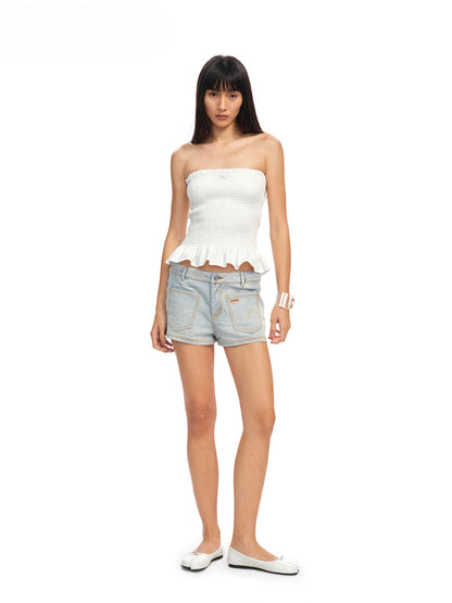Ruffled Textured Strapless Vest - CHINASQUAD