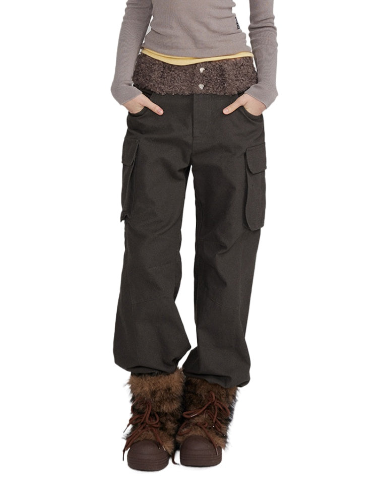 Patchwork Embroidered Pocket Cargo Pants