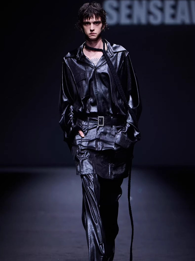 Draped Satin Pleated Wide-Leg Trousers