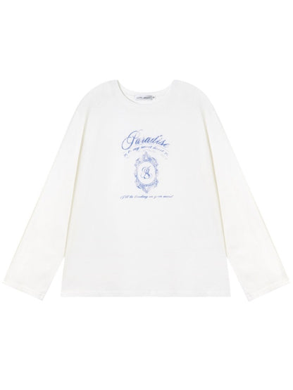White Crew-Neck College Print Long-Sleeve T-Shirt - CHINASQUAD