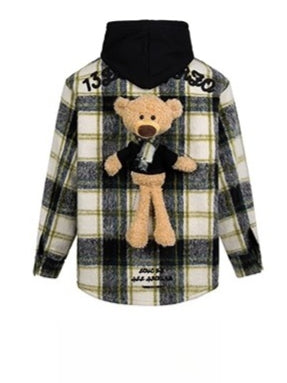 Plaid Patchwork Teddy Zip Overshirt Jacket