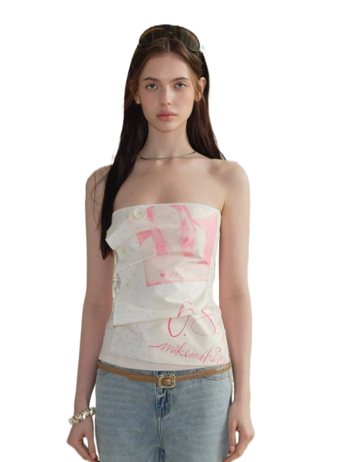 The NeverMore Vintage Graphic Corset Tube Top NeverMore