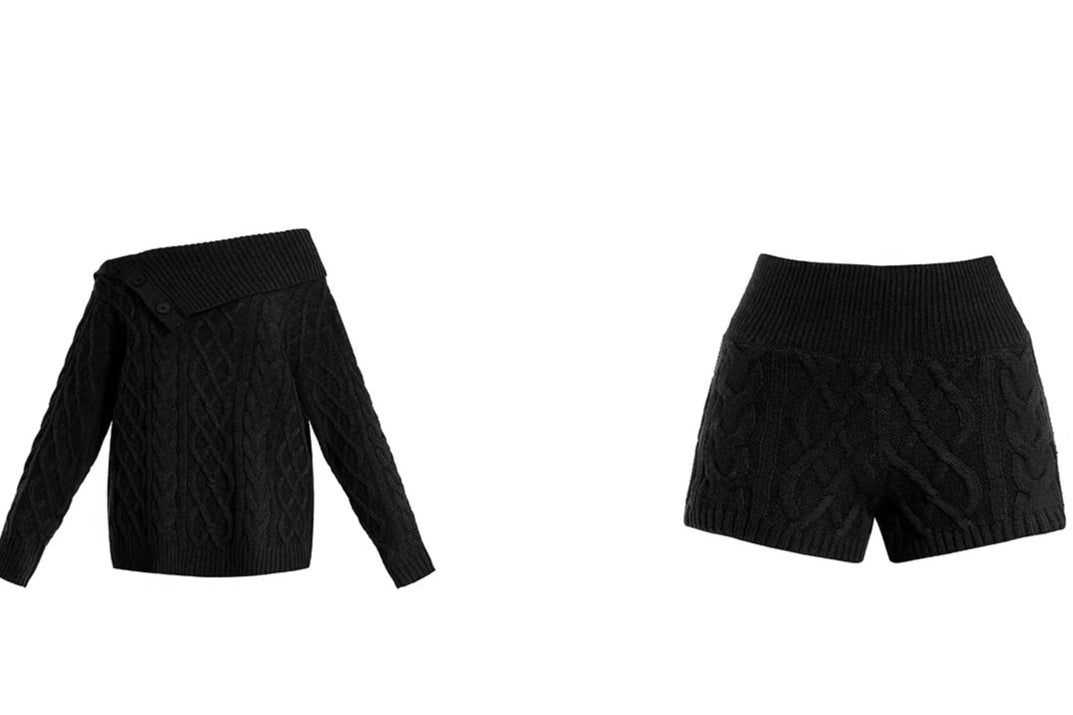 Knit Sweater &amp; Shorts Two-Piece Set
