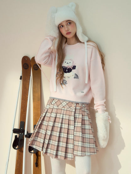 Blush Plaid Wool A-Line Pleated Skirt