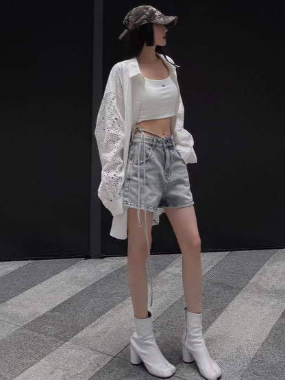 Embroidered Panel Oversized Cotton Shirt