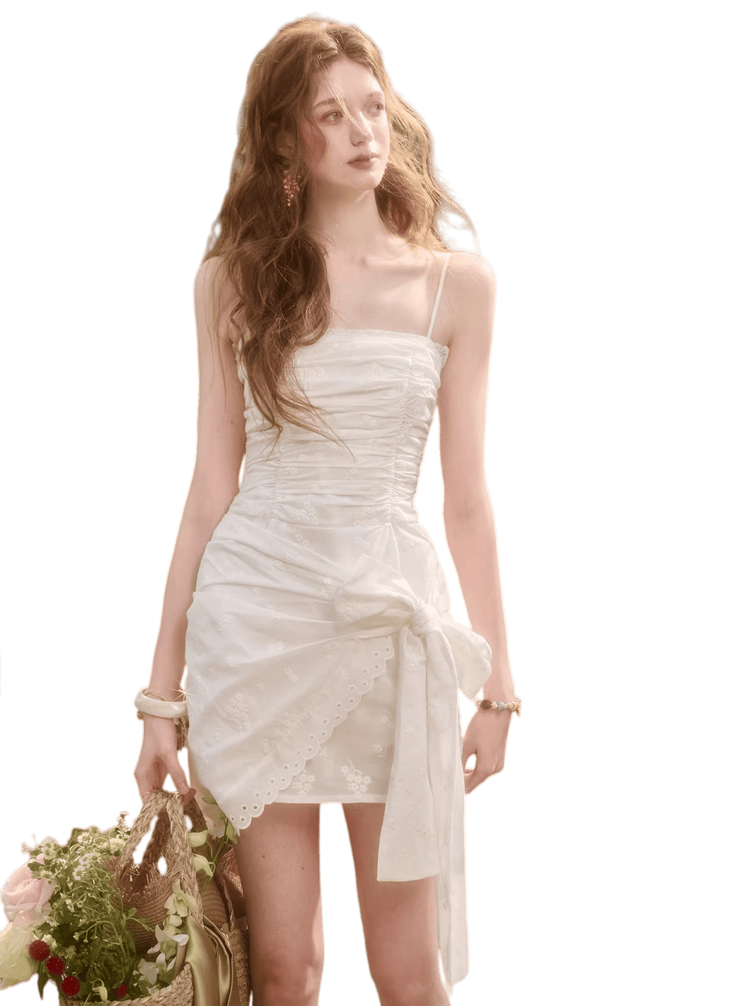 Cotton Embroidered Waist-Tie Dress