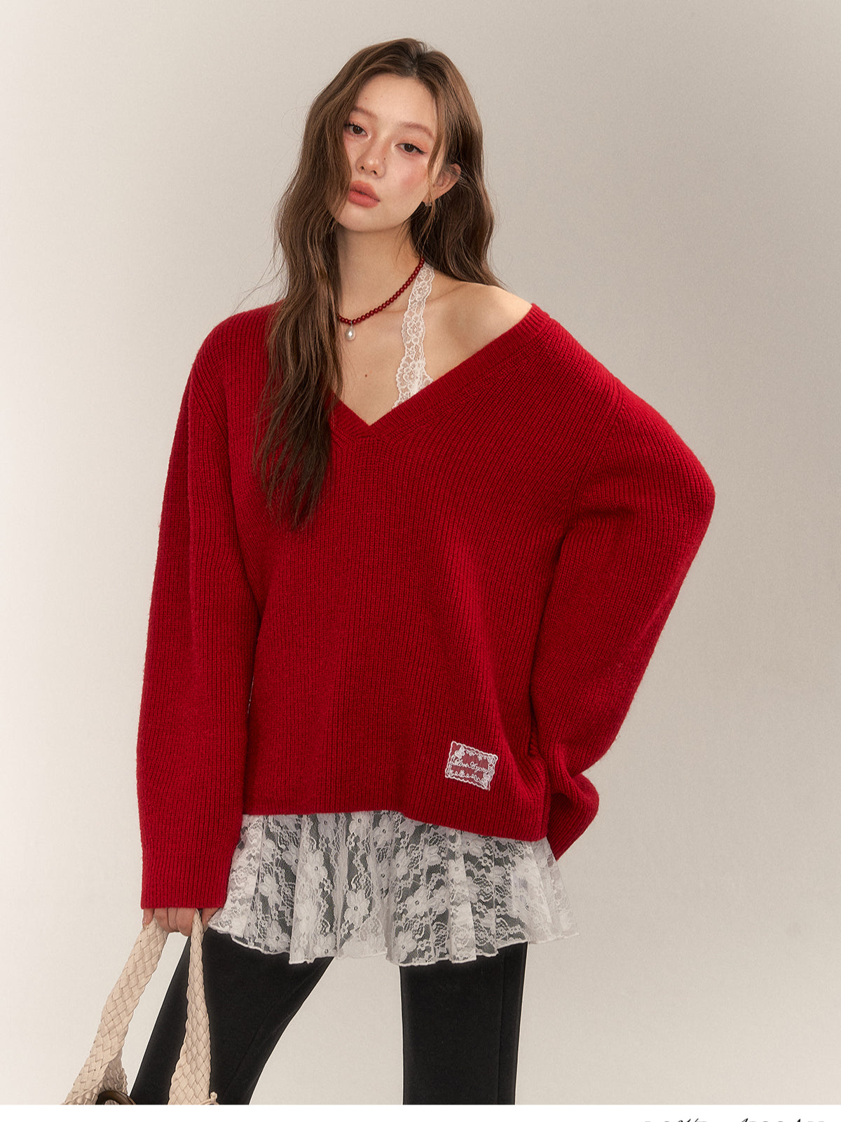 Halter V-Neck Loose Knit Sweater