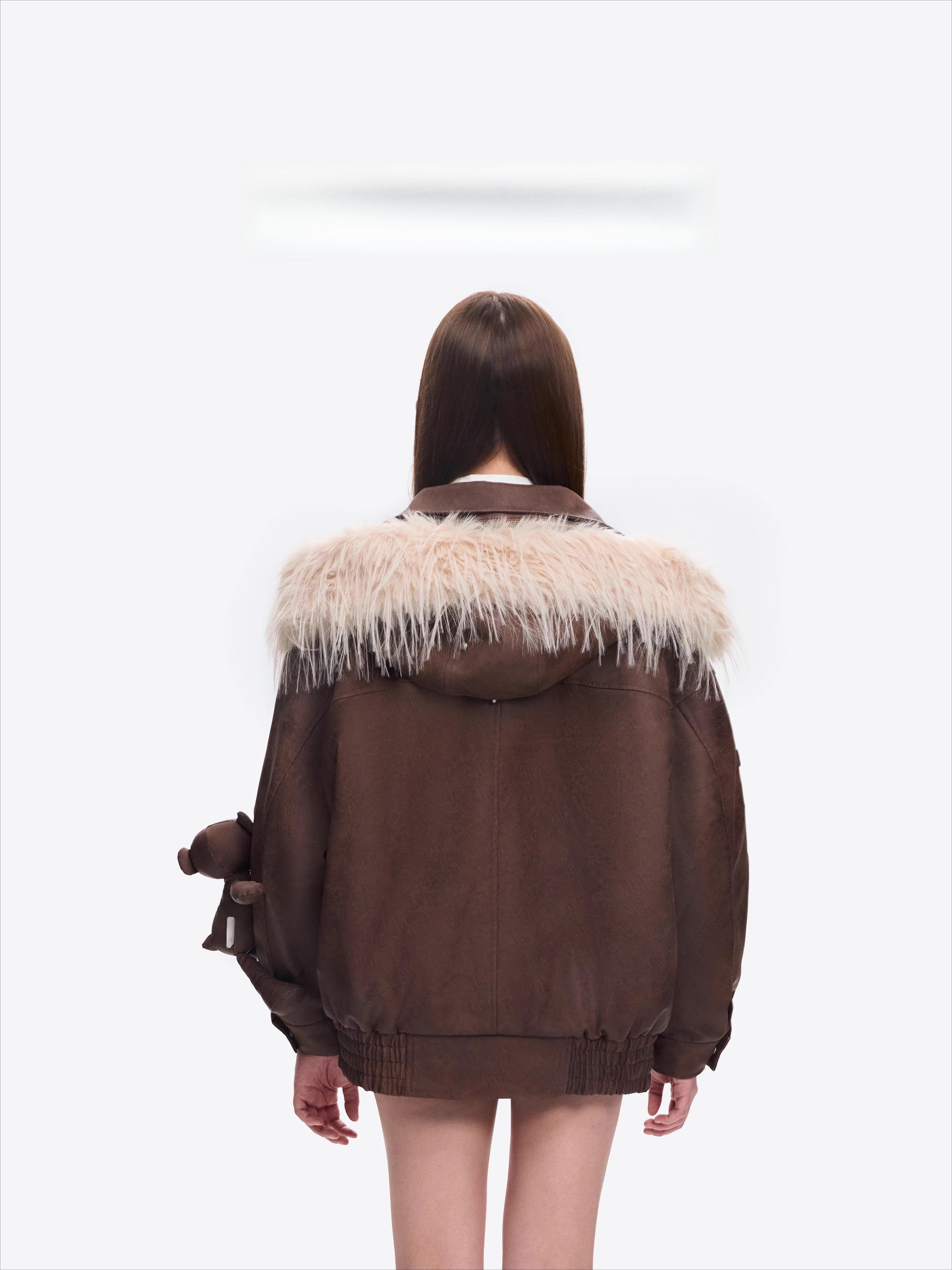 Detachable Fur Collar PU Padded Jacket