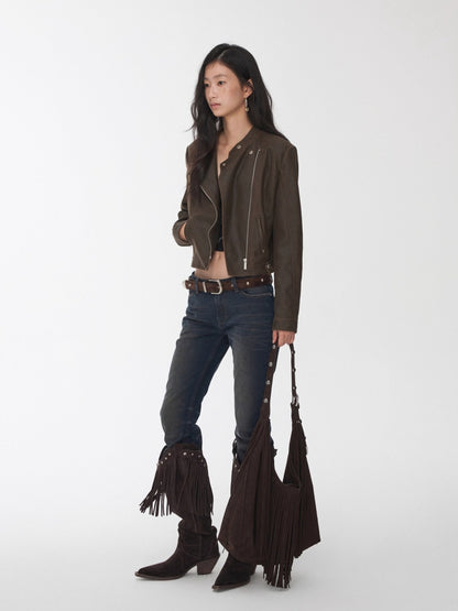 Vintage Cracked Leather Moto Jacket