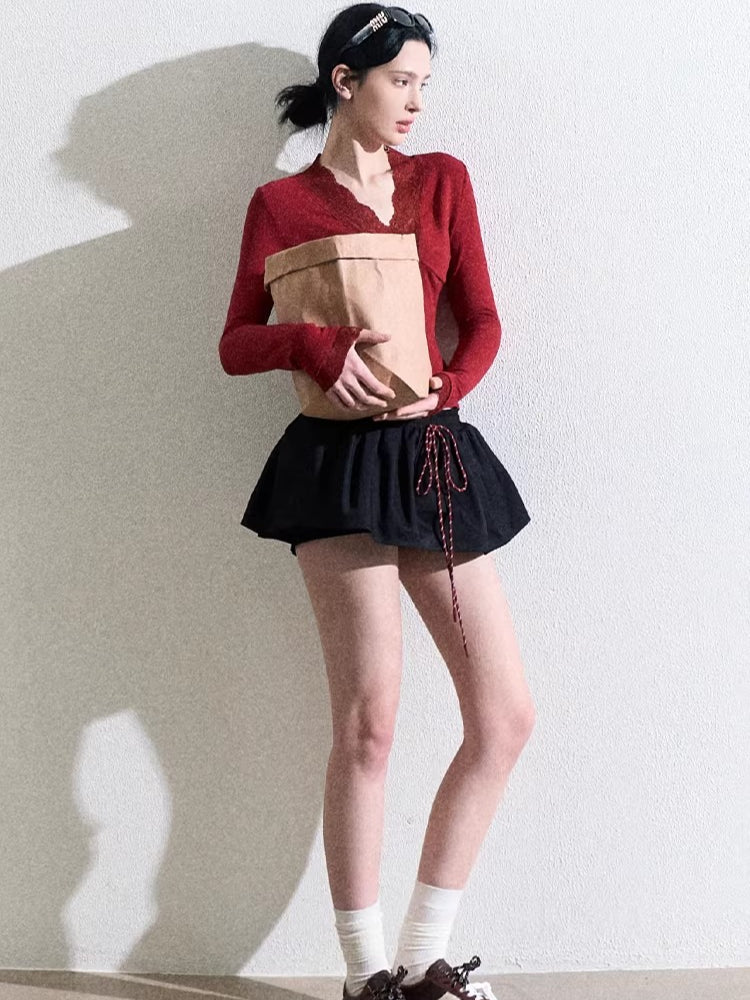 Drawstring Bubble Mini Skirt