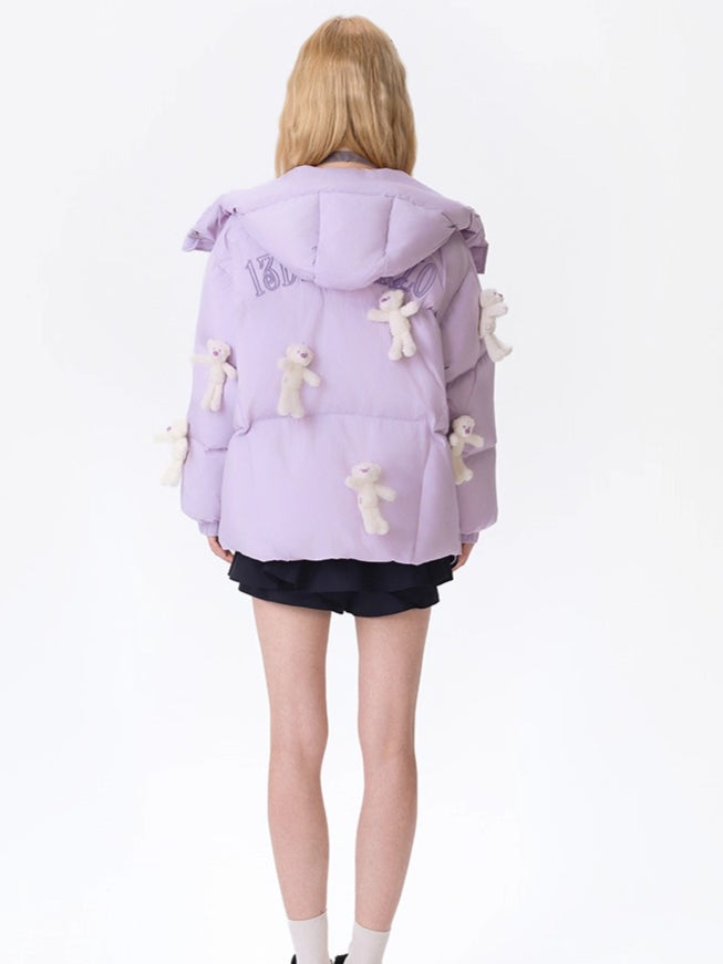 Allover Teddy Hooded Down Jacket