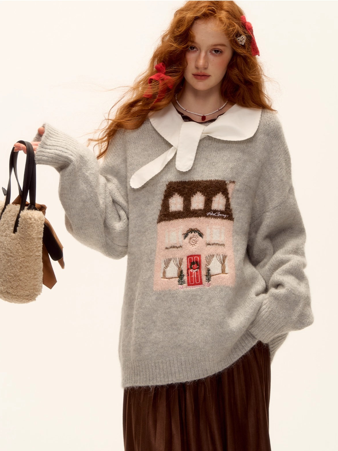 Wool Blend Embroidered Jacquard Knit Sweater