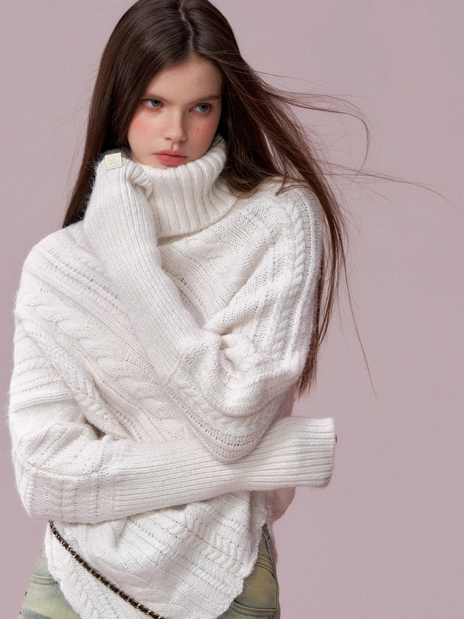 Leather-Buckle Thickened Cape Sweater