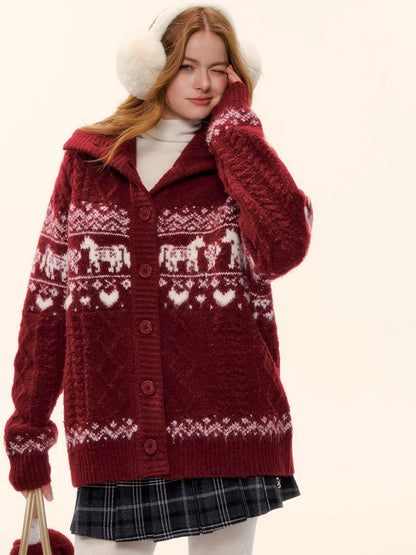 Red Loose Knit Sweater Cardigan