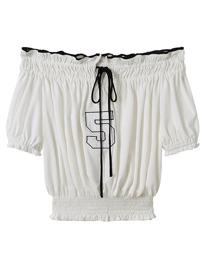 Off-shoulder Embroidered Athletic Top &amp; Skirt Set