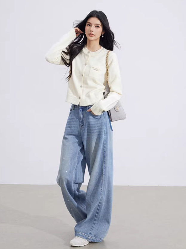 Shimmer-Thread Tweed-Inspired Knit Sweater