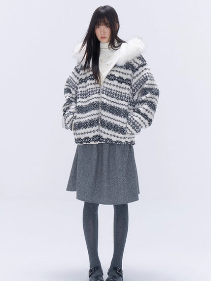 Detachable Faux Fur Collar Hooded Jacket