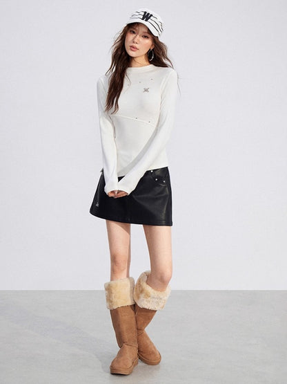 Slit Long-Sleeve Statement Base T-Shirt