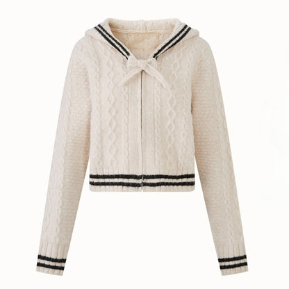 White Philosophy Wool Cloud Cable-Knit Cardigan &amp; Pleated Skirt Set