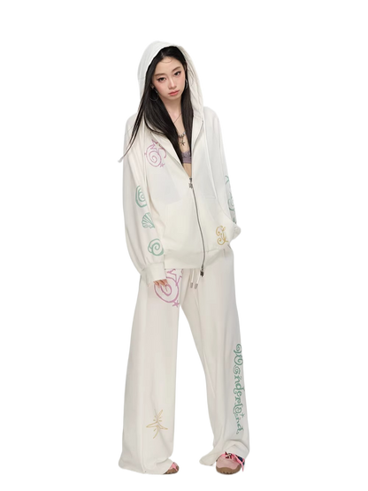 Printed Waffle Knit Hoodie &amp; Pants Set