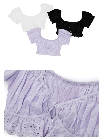 Jacquard Cotton Puff Sleeve Cropped Top 1Jinn Studio