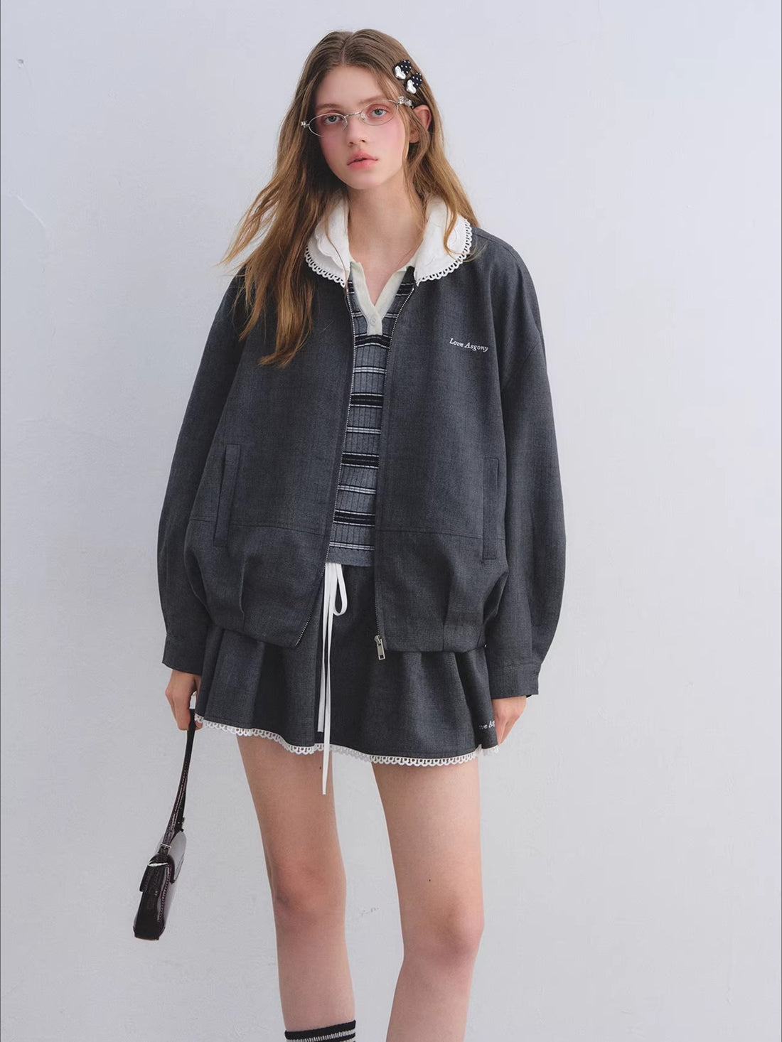 Ruffle Collar Cropped Peplum Jacket Set