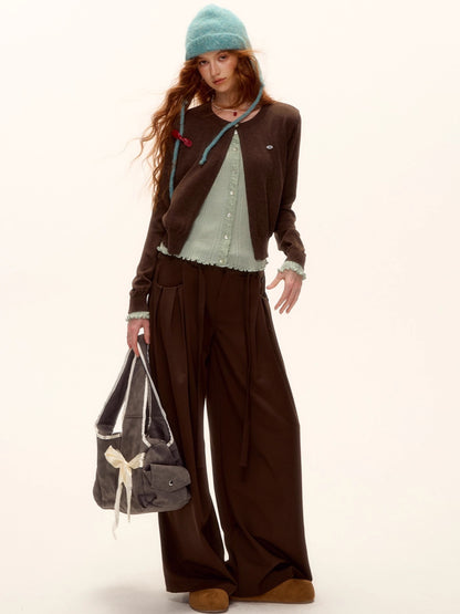 Contrast Panel Ruffled Knit Cardigan