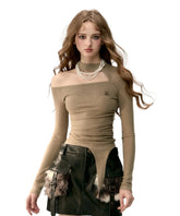 Tricolor Hollow Out  Long Sleeve Blouse - CHINASQUAD