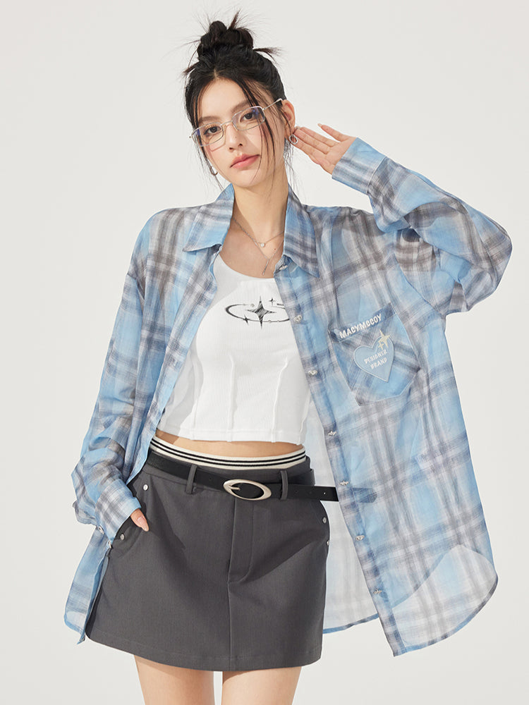 Heart Checkered Sun-protective Shirt - CHINASQUAD
