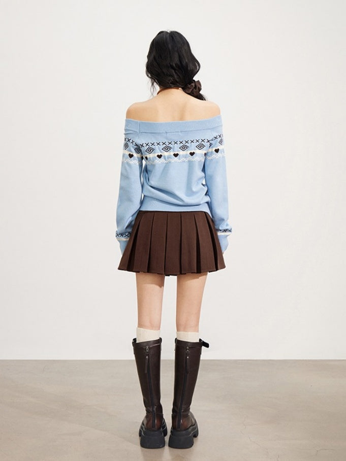 Fair Isle Off-Shoulder Knit Sweater