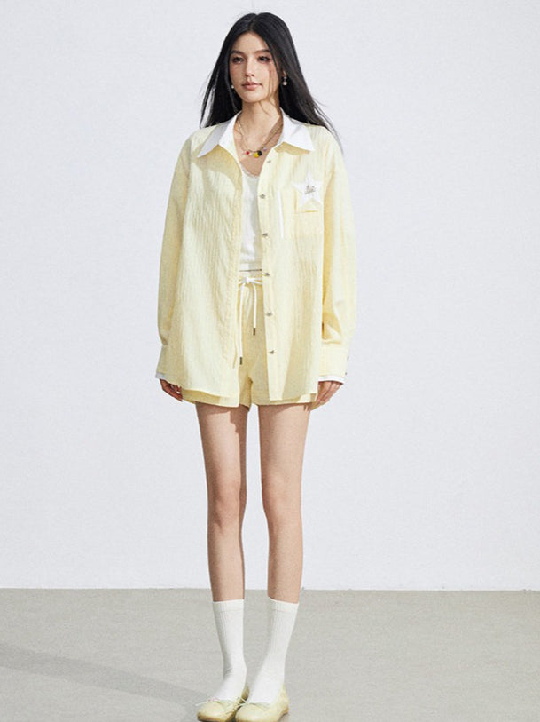 Layered Shirt and Shorts Two-Piece Set