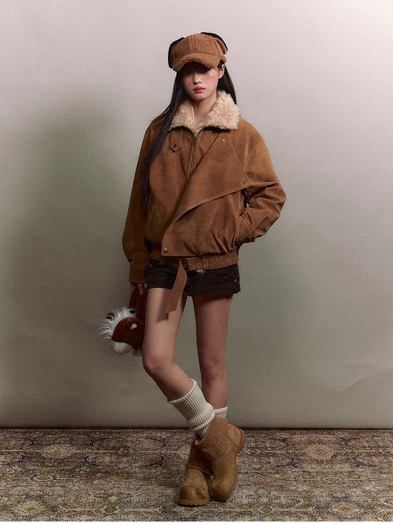Original Suede Shearling Moto Oversized Lapel Jacket