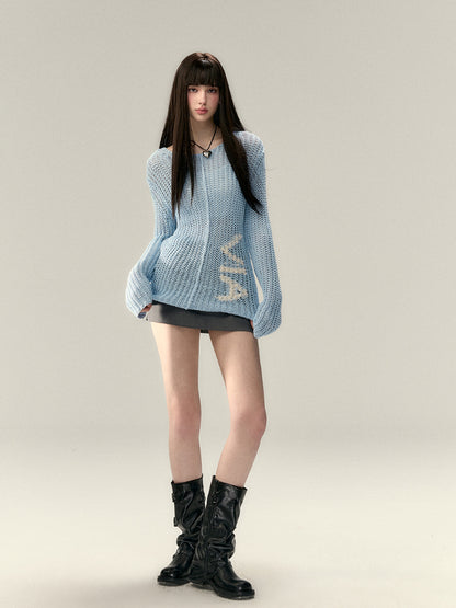 Hollow Knit Letter Sweater