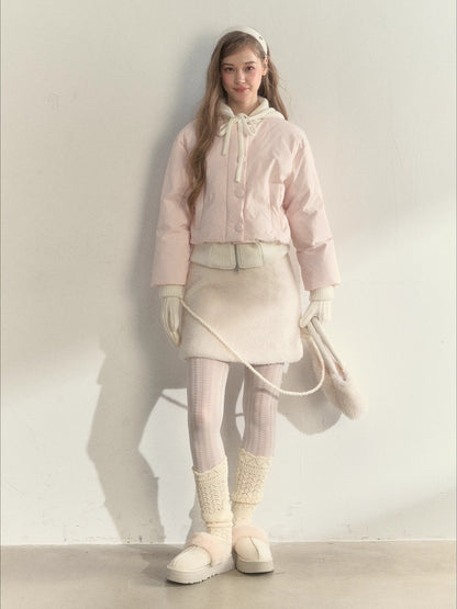 Glacier Pink Knit-Lined Hooded Down Jacket