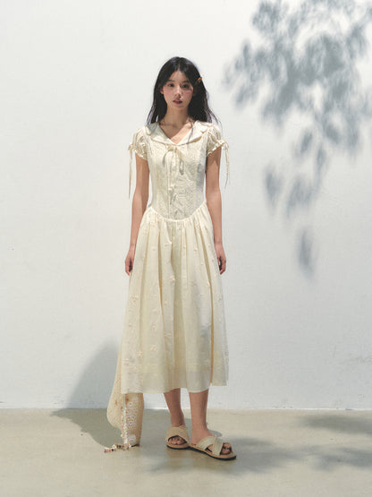 Embroidered Shirt-Collar Tea-Break Dress