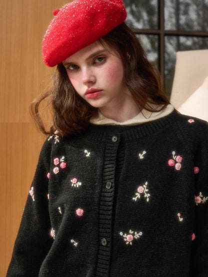 Hand-Embroidered Wool Cardigan