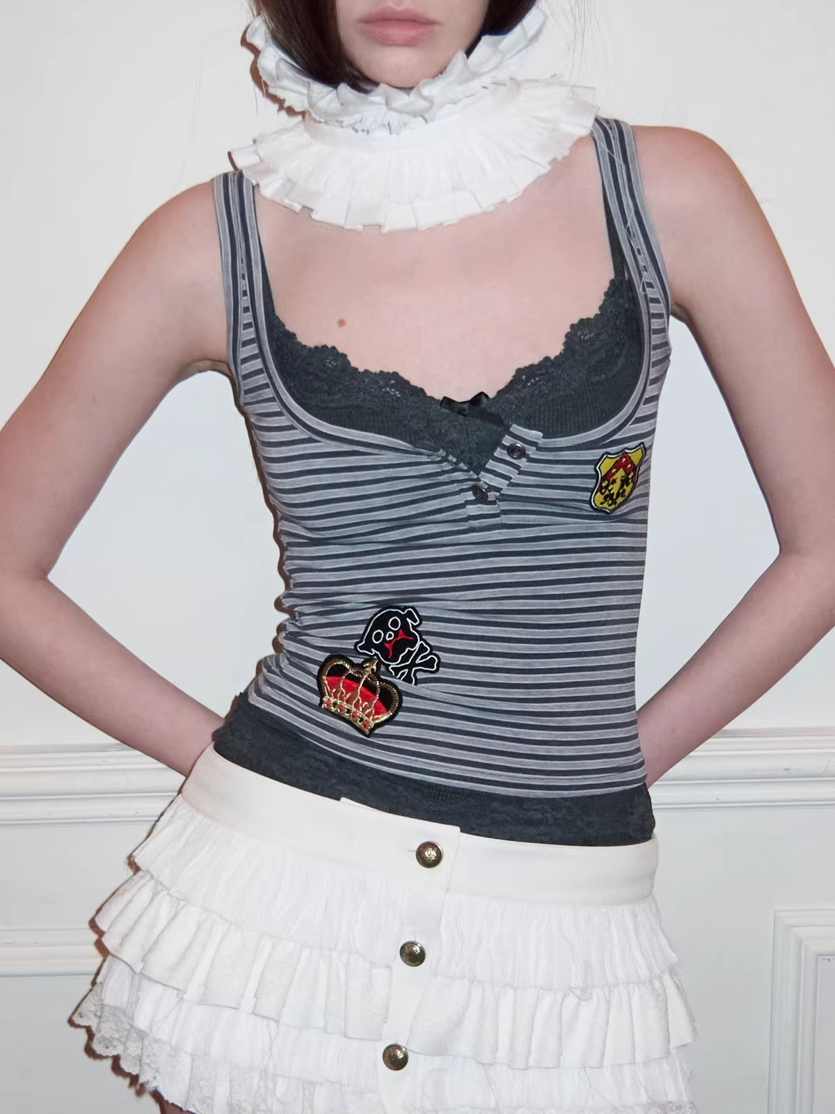 Layered Lace Patch Slim Knit Tank