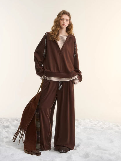 Layered-Effect Sweatshirt &amp; Wide-Leg Sweatpants Set