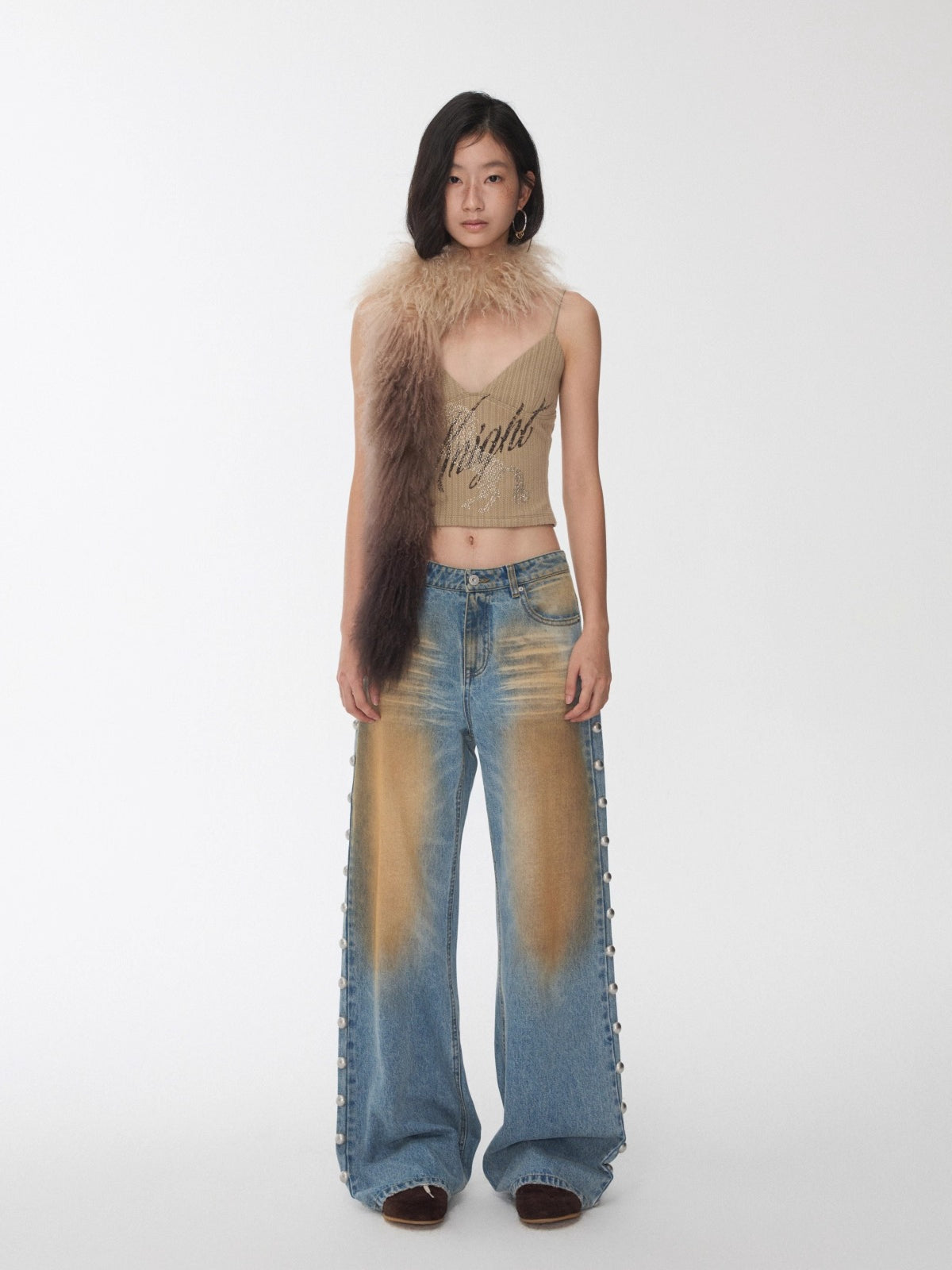 Ombre Shearling Wool Long Scarf